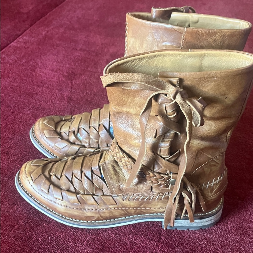 Feud Britannia Woven Leather Lace-Up Ankle Boots - Brown - Picture 5 of 8